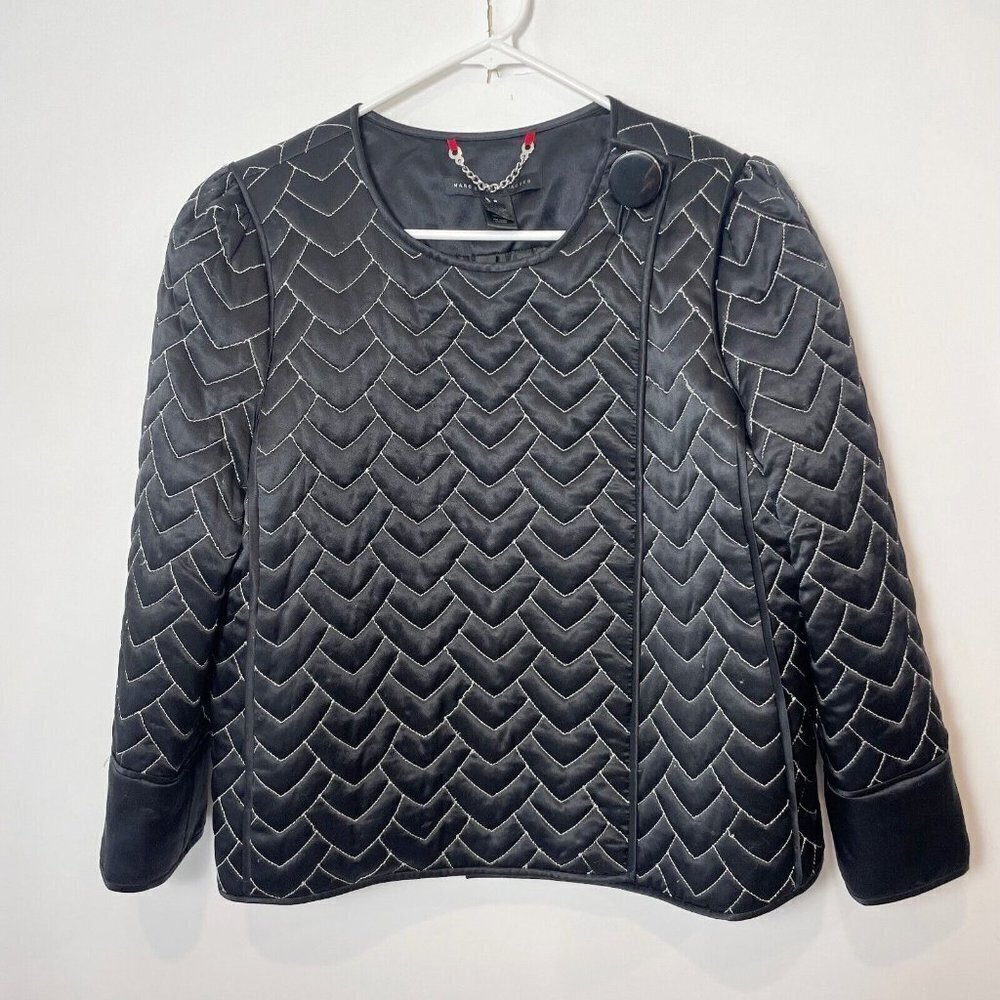 Marc by Marc Jacobs Quilted Silk Jacket Black Metallic 8 Lined One Button Box